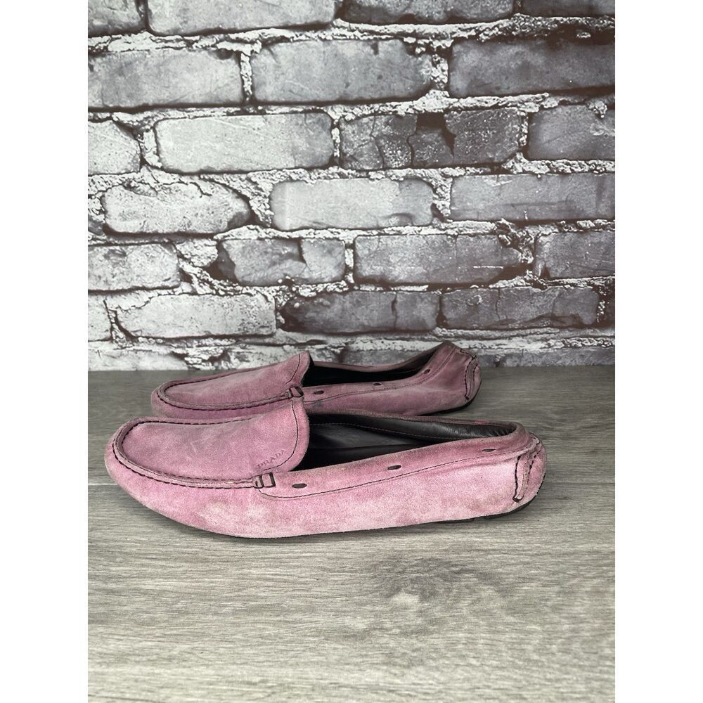Prada Pink Suede Leather Moc Toe Driving Loafers Shoes Women Sz 38EU/7.5M US